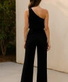 Kadın Siyah Tek Omuzlu Şık Bluz & Geniş Paça Pantolon İkili Takım