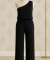 Kadın Siyah Tek Omuzlu Şık Bluz & Geniş Paça Pantolon İkili Takım