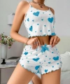Kadınbeyaz Mavi Kalp Desenli Askılı Şortlu Pijama Takım 6657