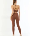 Kahve Mı Emay 3921 Soft Seamless Ripli Tayt Yoga Takımı