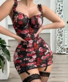 Kırmızı Çiçek Aksesuarlı Romantik Kadın Gecelik( Çoraplar Dahil Değildir )