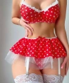 Kırmızı Puantiye Etekli Kadın Fantazi Seksi Kostüm 2082