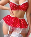 Kırmızı Puantiye Etekli Kadın Fantazi Seksi Kostüm 2082