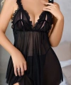 Siyah Kadın Fantazi Gecelik Tül Askı Ve Göğüs Fırfır Detaylı 2110