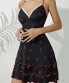 Siyah Kiraz Baskılı  Akılı Gecelik 5110