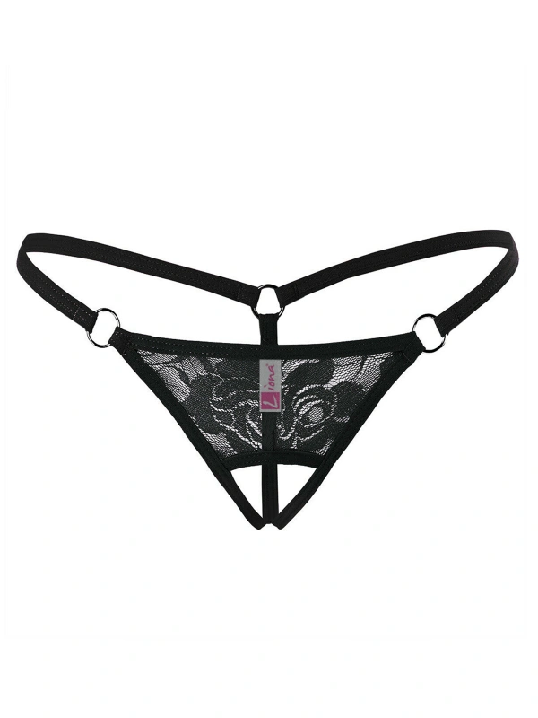 Ağı Açık Siyah Dantelli  İç Çamaşırı G String