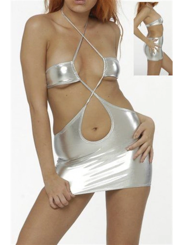 B060948 Lame Mini Elbise