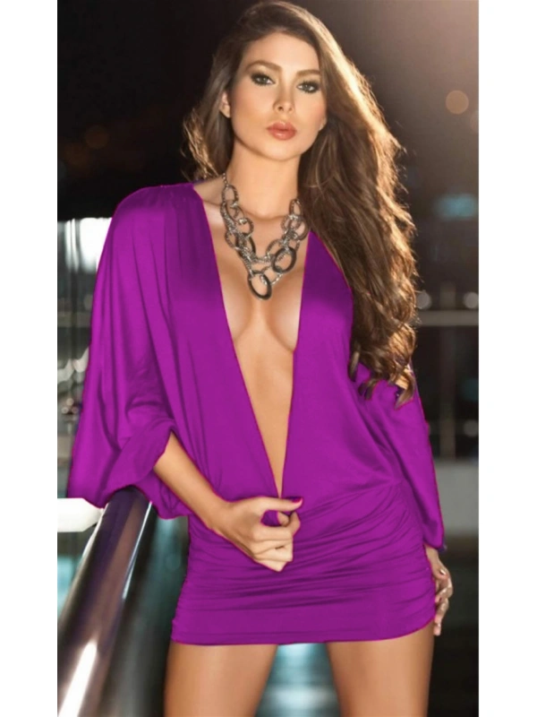 B100915 Derin Göğüs Dekolteli Elbise