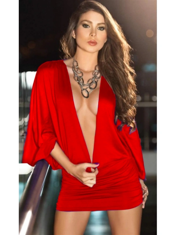 B100915 Derin Göğüs Dekolteli Elbise