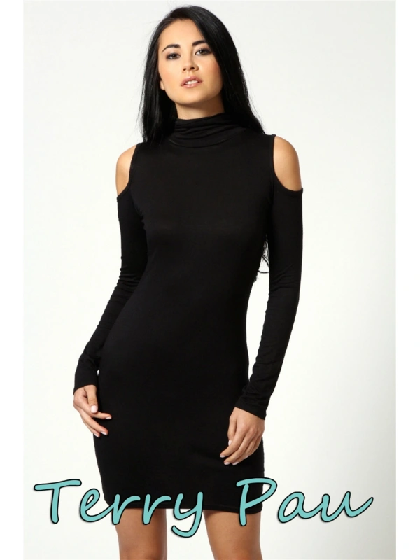 B101177 Omuzu Açık Uzun Kollu Elbise