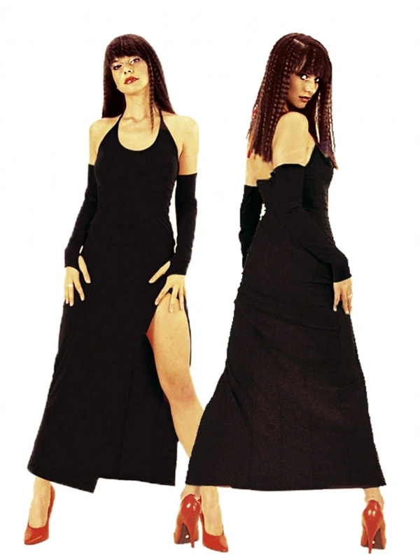 B101199 Derin Yırbrfaçlı Eldivenli Elbise