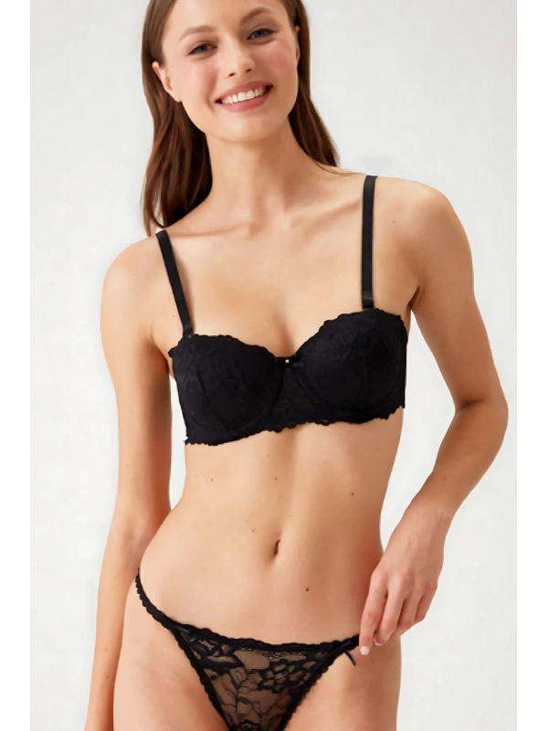 Balenli Straplez Desteksiz Sütyen Takımı Kadın 4562