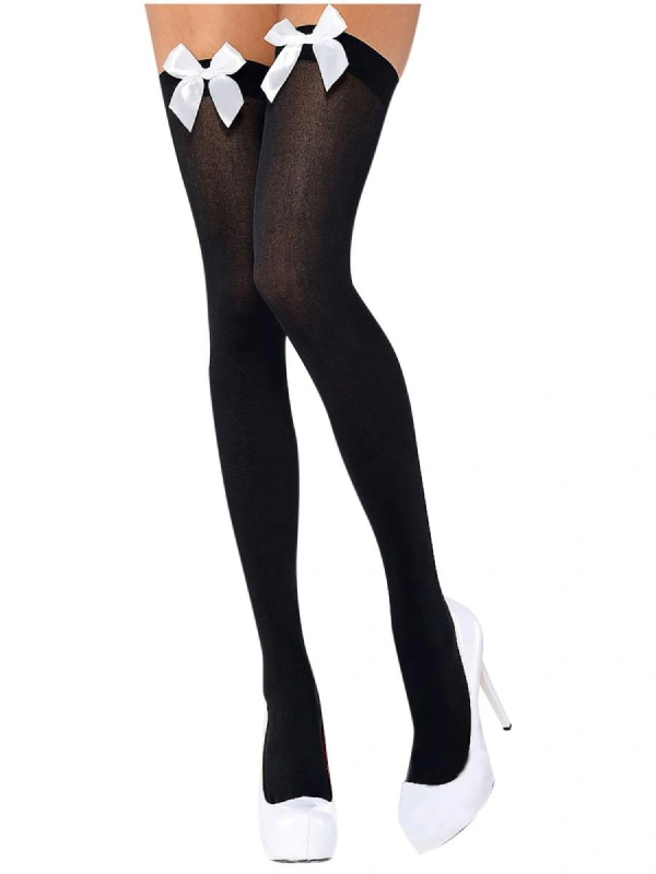 Beyaz Fiyonklu Siyah Jartiyer Çorabı Brf1196