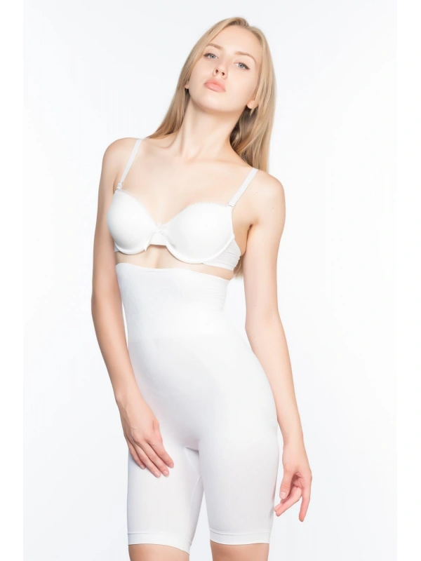 Beyaz Mı Emay 2074 Yüksek Bel Desenli Double Uzun Paça Korse