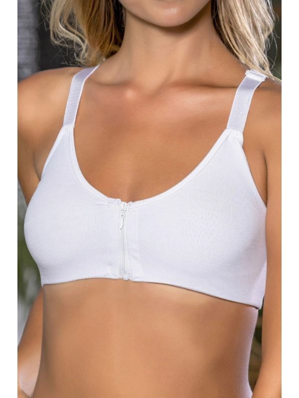 Beyaz Önden Fermuarlı Pamuklu Sütyen,günlük Ve Medikal Kullanım İçin, Kadın İç Giyim