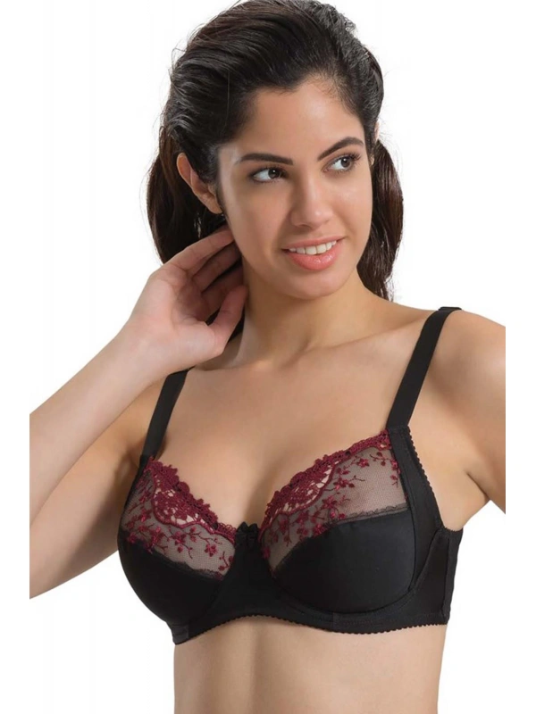 Bordo Siyah Mı Emay 136 C Balenli Toparlayıcı Dantelli Sütyen