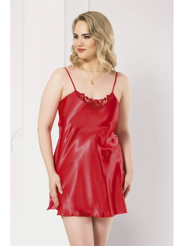 Büyük Beden Kırmızı Kısa Saten Gecelik