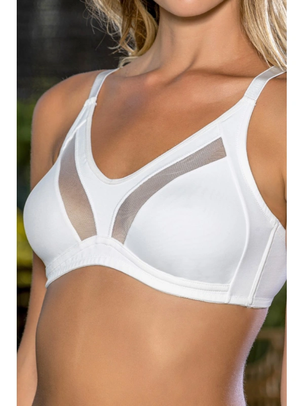Büyük Beden Uyumlu Ekru Tül Detaylı Günlük Sütyen, B,c Cup Balensiz Konforlu Sütyen