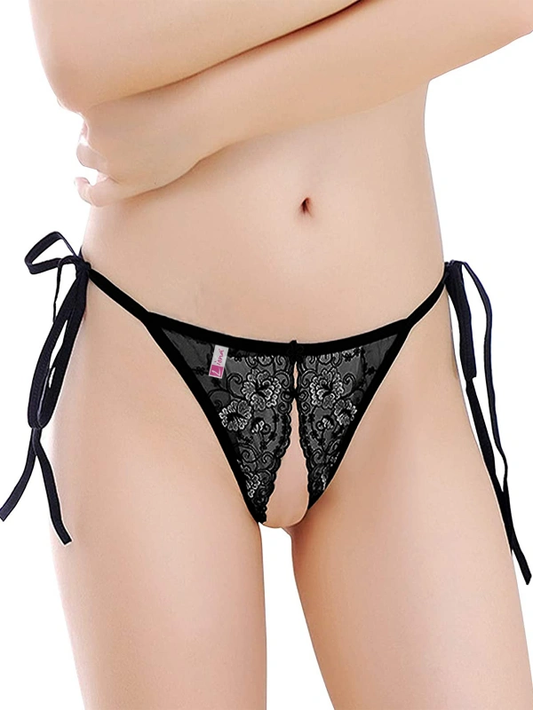 Dantelli Ağı Açık Kadın Siyah  String