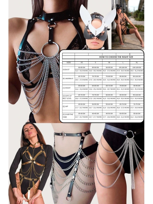 Deri Fantezi Zincirli Tek Bacak Jartiyer Sexi H0015