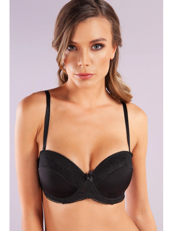 Gala Balconette Foam Cup Lace Bra, Siyah Konforlu Ve Şık Sütyen, Strapless