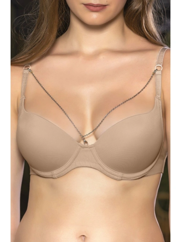 Günlük Kullanıma Uygun Ten Zincir Aksesuarlı Yarım Push-up Sütyen,destekli, Düşük Dekolte Uyumlu