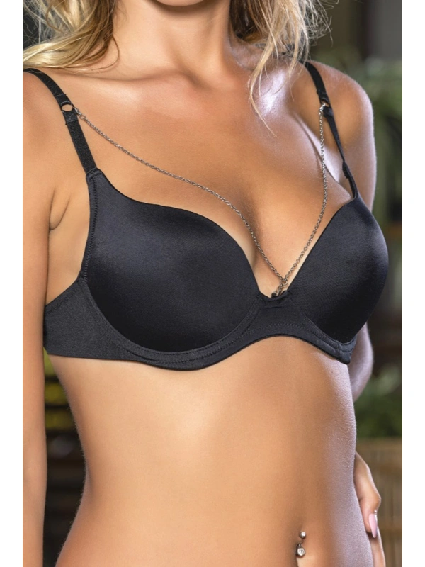 Günlük Kullanıma Uygun siyah Zincir Aksesuarlı Yarım Push-up Sütyen,destekli, Düşük Dekolte Uyumlu