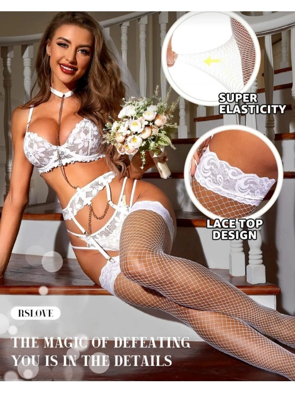 Kadın Beyaz File Silikonlu Jartiyer Çorabı