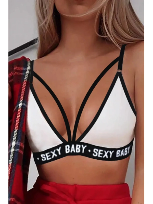 Kadın Beyaz Yazı Detaylı Ipli Sütyen Takımı