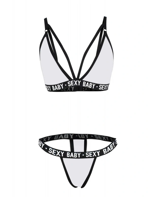 Kadın Beyaz Yazı Detaylı Ipli Sütyen Takımı