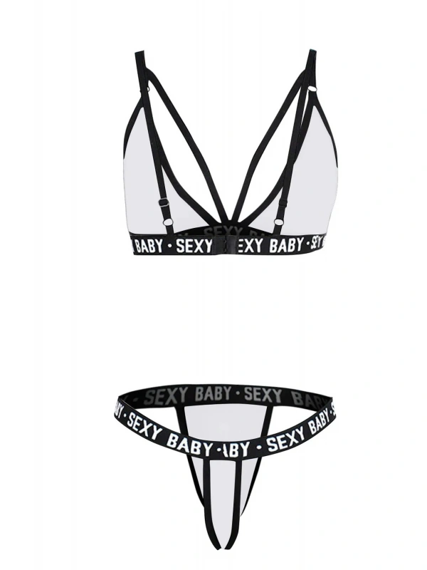 Kadın Beyaz Yazı Detaylı Ipli Sütyen Takımı