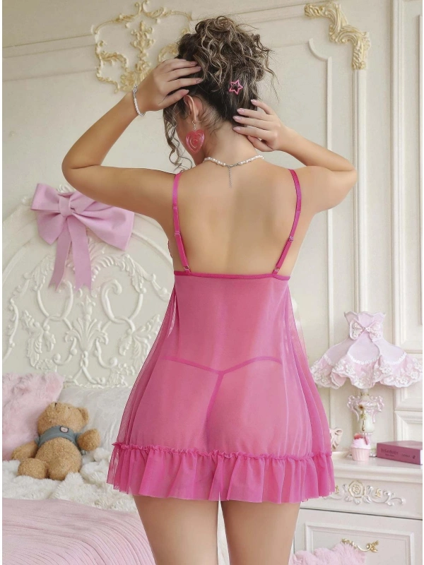 Kadın Fujya Fantazi Gecelik Tül Göğüs Fiyonk Detaylı Dekolteli 2205