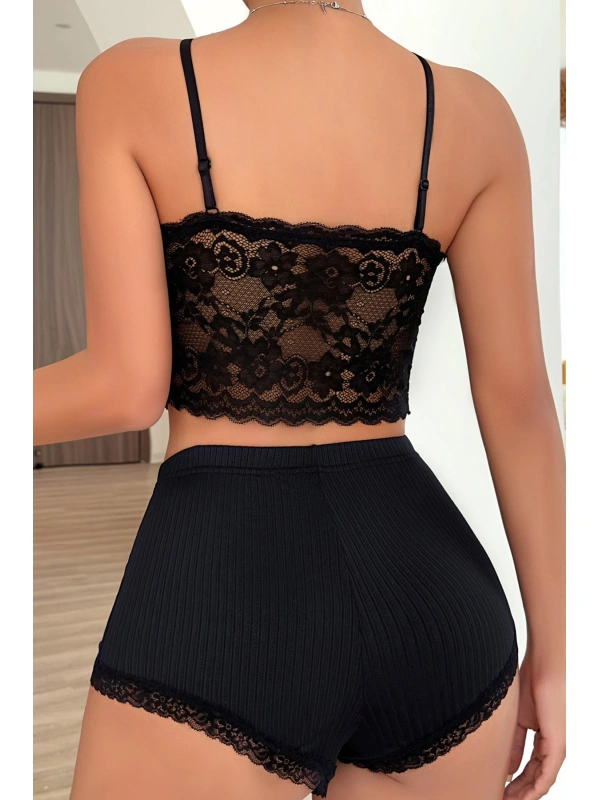 Kadın Kaşkorse Şortlu Dantelli Gecelik Takımı
