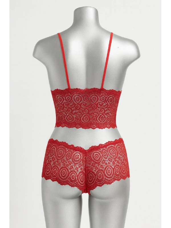 Kadın Kırmızı Dantel Bralet Şort Takımı – Tutkulu Ve Çekici İç Giyim