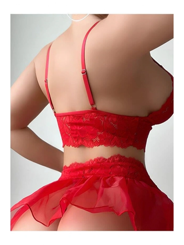 Kadın Kırmızı Kısa Tül Fantezi Kostüm 2199