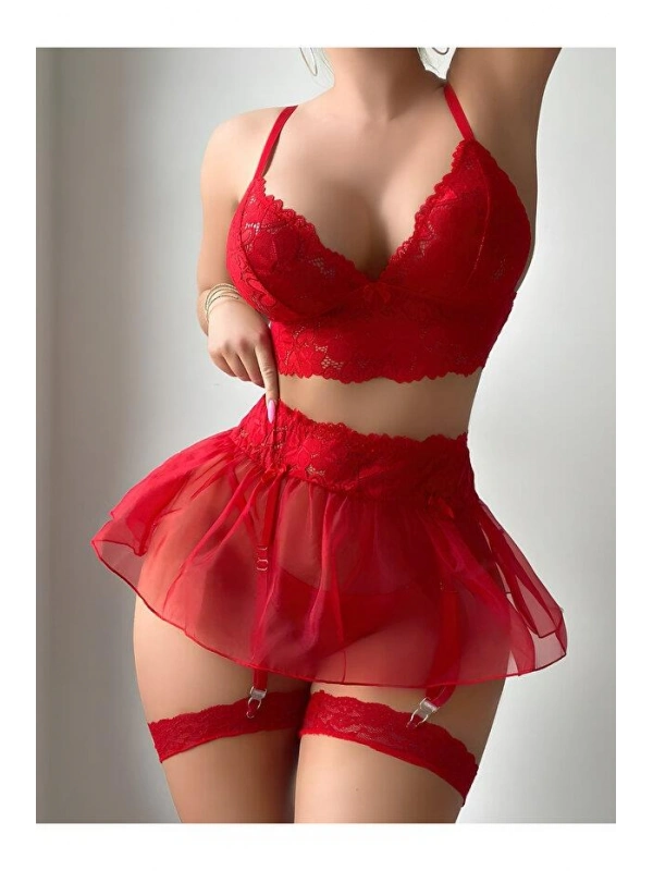 Kadın Kırmızı Kısa Tül Fantezi Kostüm 2199