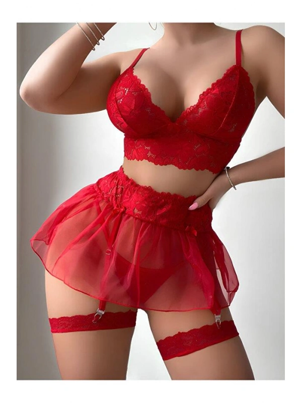 Kadın Kırmızı Kısa Tül Fantezi Kostüm 2199