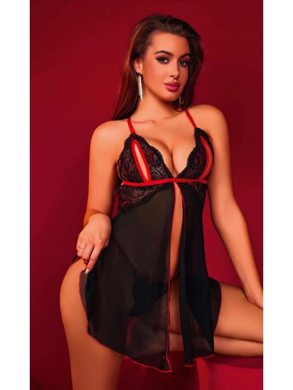 Kadın Sexi Transparan Tül Askılı Fantezi Gecelik Tül 2093