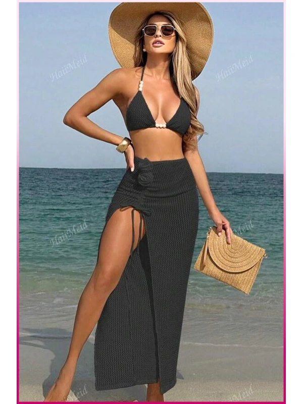 Kadın Siyah Askılı İncili Mayo Takımı