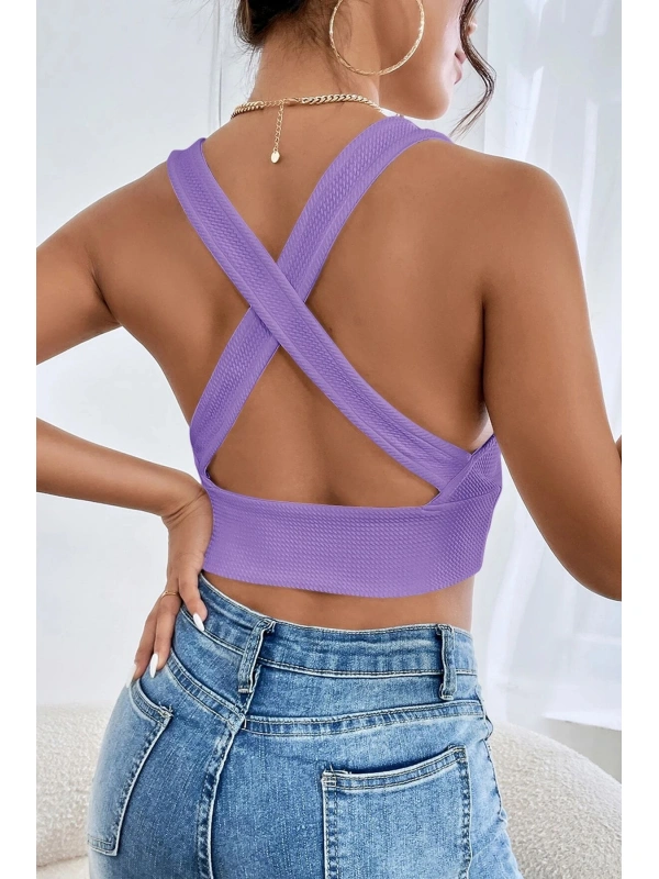 Kadın Siyah Çapraz Sırt Detaylı Şık Crop Top Büstiyer
