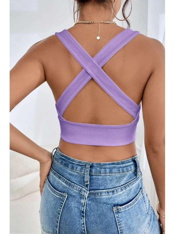 Kadın Siyah Çapraz Sırt Detaylı Şık Crop Top Büstiyer