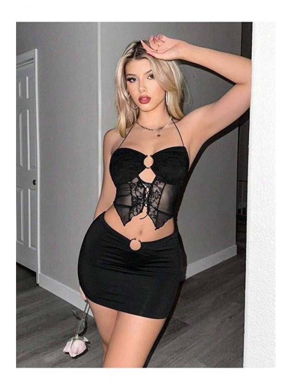 Kadın Siyah Crop 5085