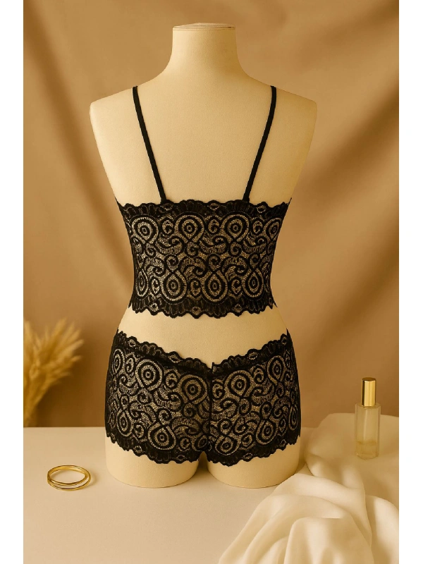 Kadın Siyah Dantel Bralet Şort Takımı – Şık, Zarif Ve Feminen İç Giyim