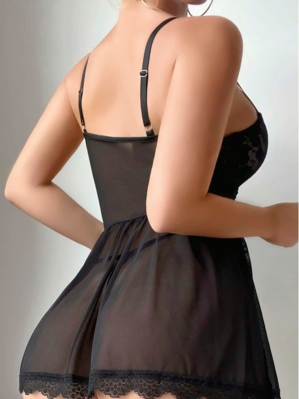 Kadın Siyah Tül Ve Dantel Detaylı Fantezi Kostüm 2214