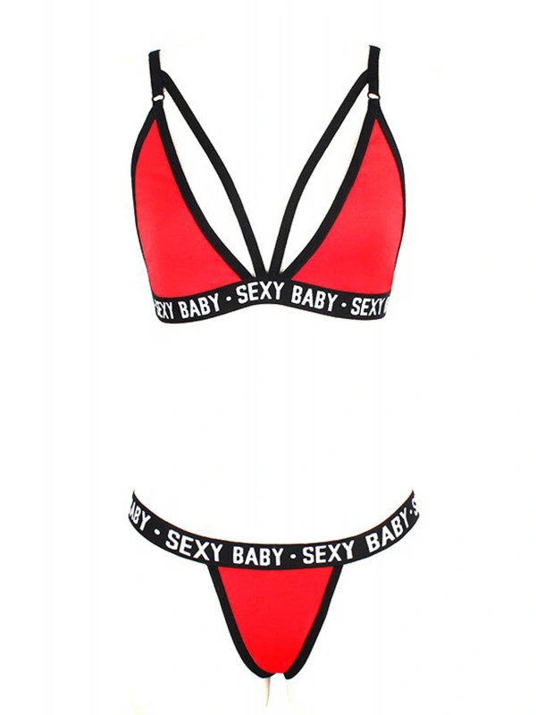 Kadın Siyah Yazı Detaylı Ipli Sütyen Takımı