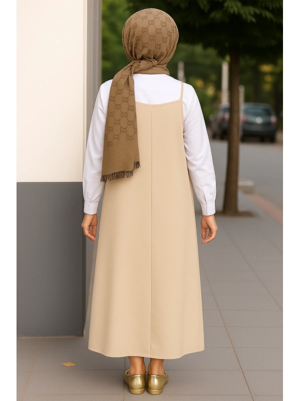 Kadın Taş Rengi Basic Ayarlanabilir Askılı Jile Elbise