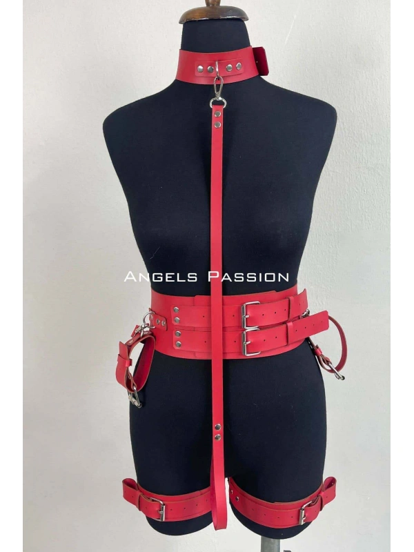 Kelepçeli Şık Deri Harness Takım, Kadın  Giyim - Brf869