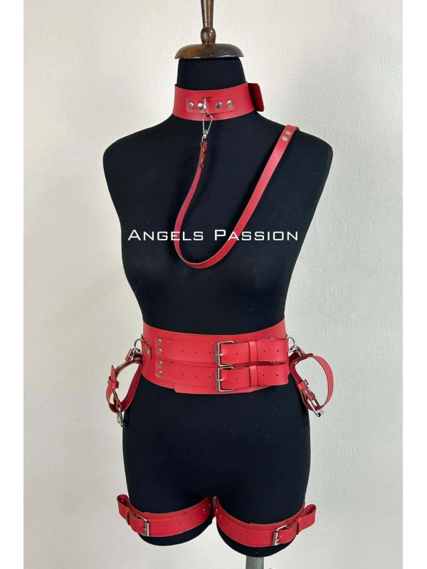 Kelepçeli Şık Deri Harness Takım, Kadın  Giyim - Brf869