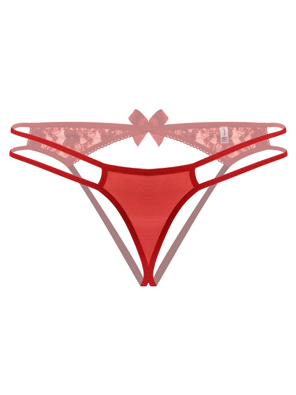 Kırmızı Dantelli Arkası Açık  Külot Tanga