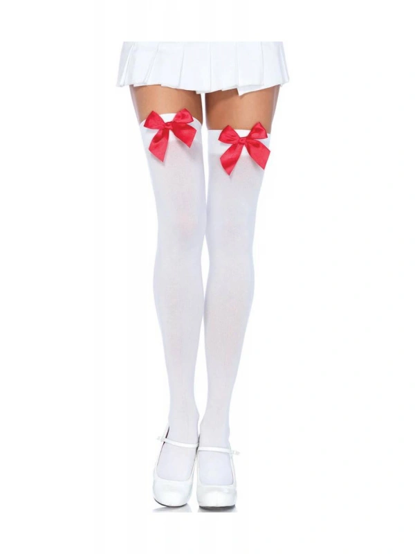 Kırmızı Fiyonklu Beyaz Jartiyer Çorabı Brf1147